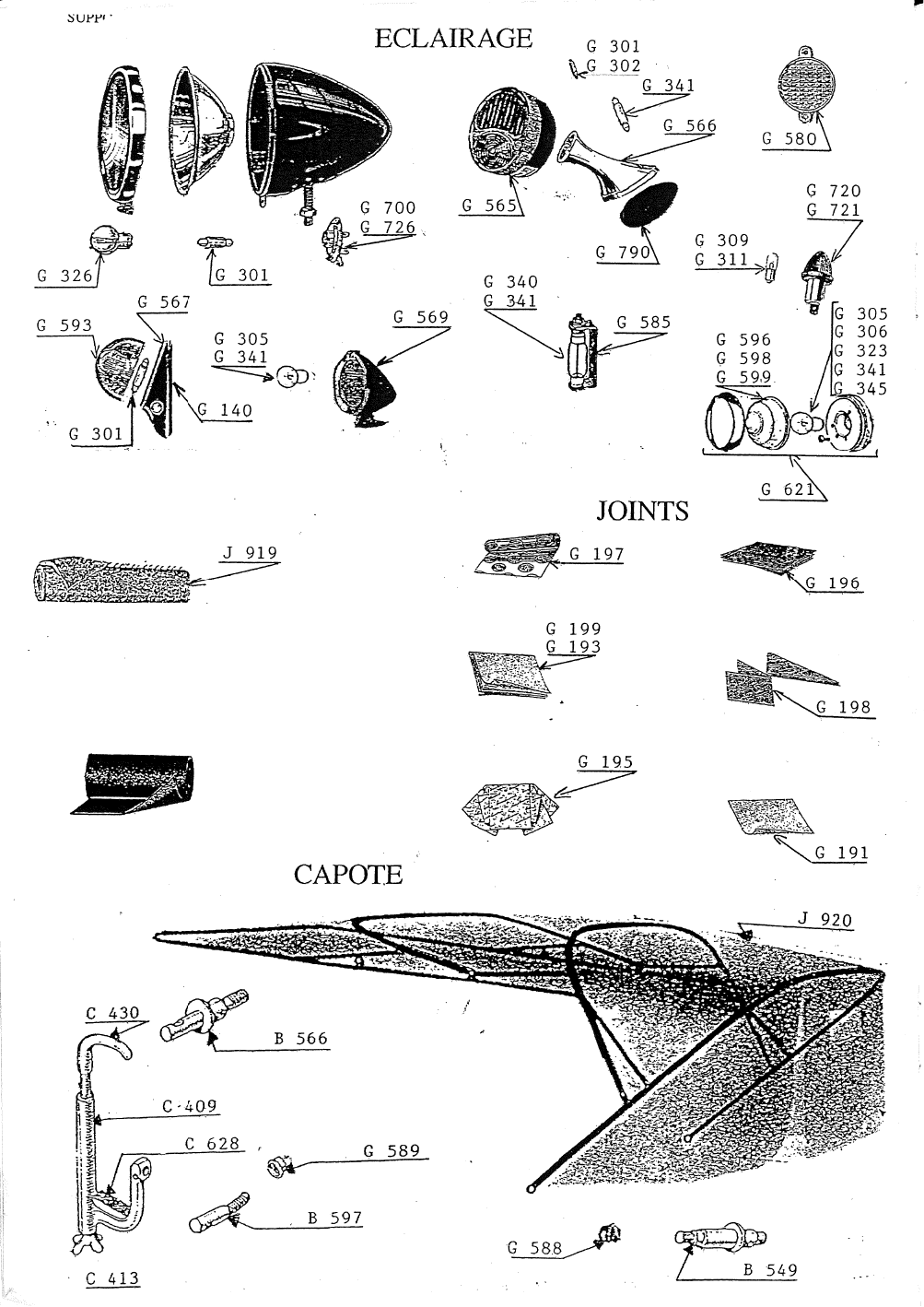 JOINTS MOTEUR - ECLAIRAGE - CAPOTE